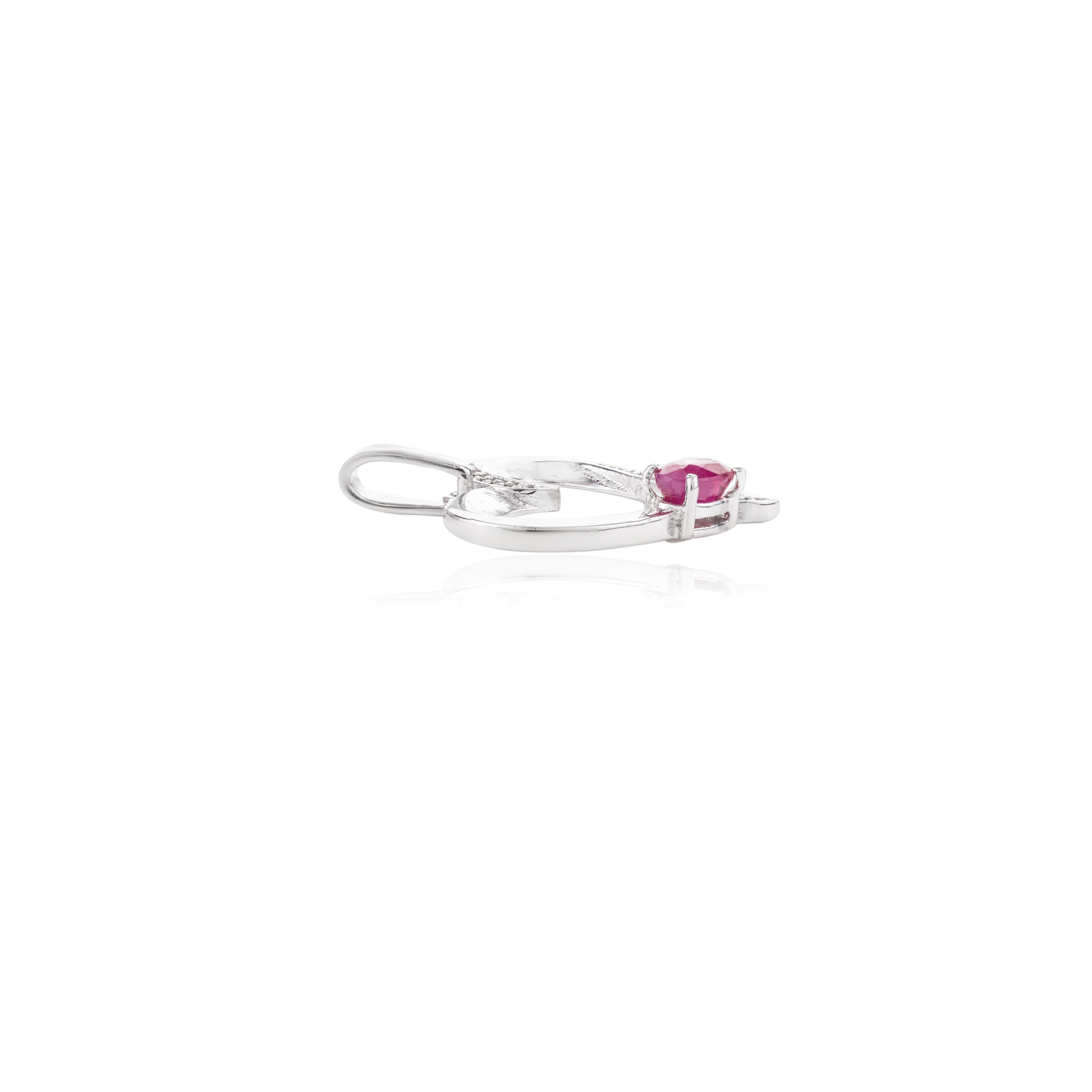 Oval Cut .925 Sterling Silver Ruby and Diamond Heart Love Pendant Gift for Valentine For Sale