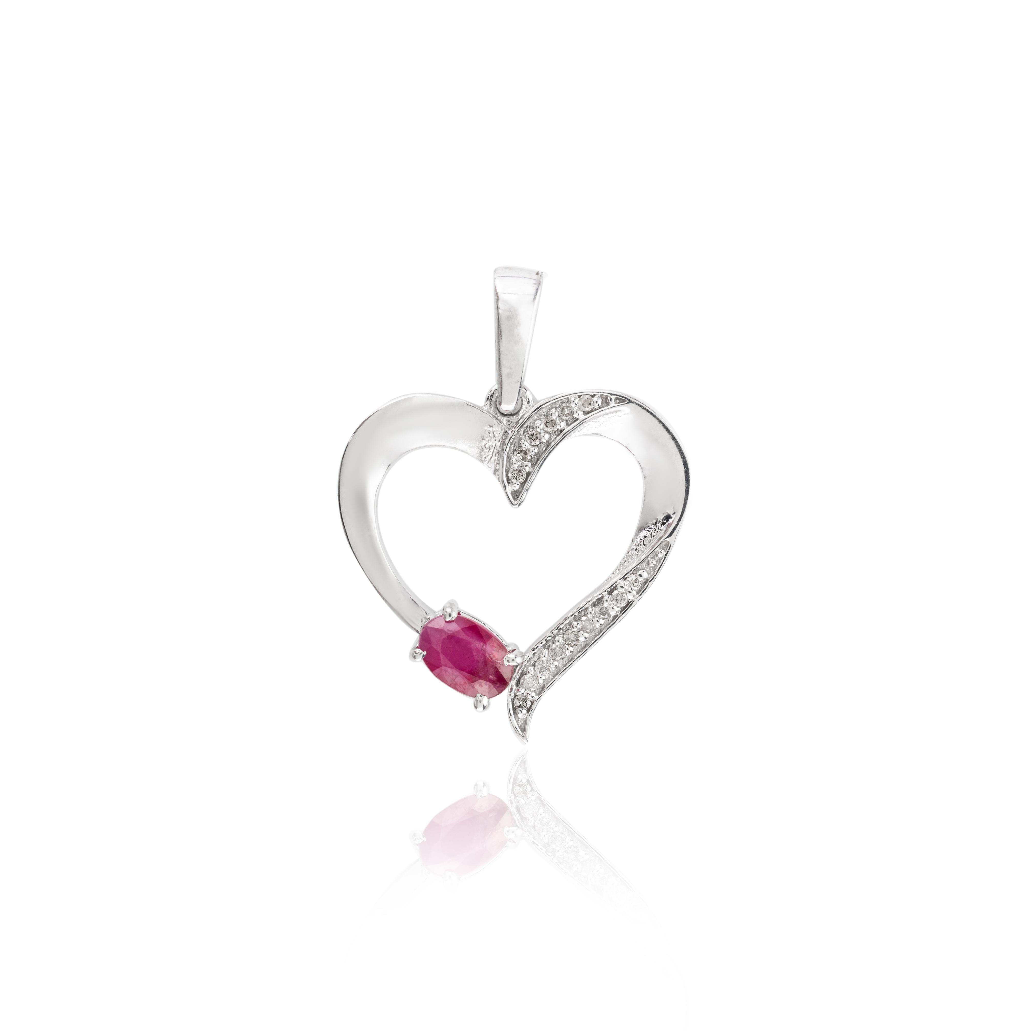 Women's .925 Sterling Silver Ruby and Diamond Heart Love Pendant Gift for Valentine For Sale