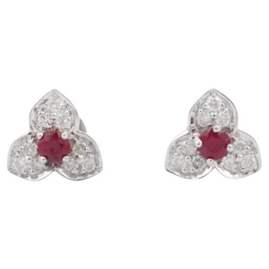 925 Sterling Silver Ruby Everyday Stud Flower Earrings Gift for Mom For Sale