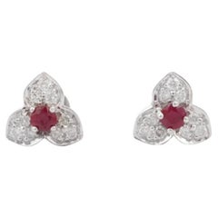 925 Sterling Silver Ruby Everyday Stud Flower Earrings Gift for Mom