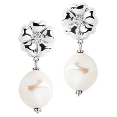 .925 Sterling Silver Small Blossom Natural Pearl Earrings