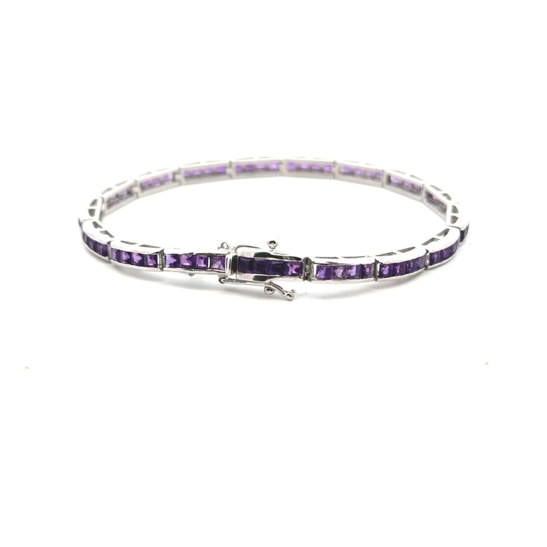 Square Cut 925 Sterling Silver Square Amethyst Gemstone Tennis Bracelet for Her For Sale
