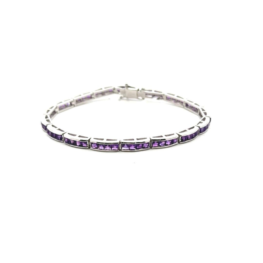 925 Sterling Silver Square Amethyst Gemstone Tennis Bracelet for Her In New Condition For Sale In New York, NY