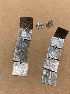 925 Sterlingsilber Quadratische Tafeln Tropfen-/Ohrhänger, 74 mm lang.