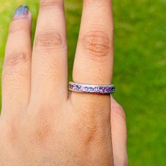 925 Sterling Silver Stackable Multi Sapphire Band in Fine Jewelry Ring for Women
