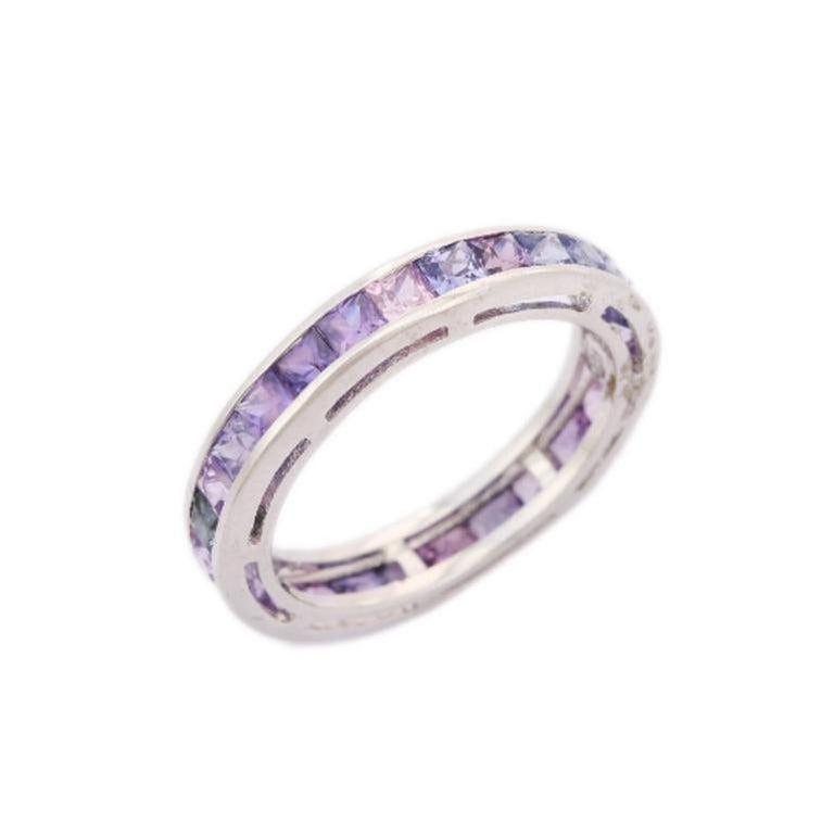 For Sale:  925 Sterling Silver Stackable Multi Sapphire Band in Fine Jewelry Ring for Women 7