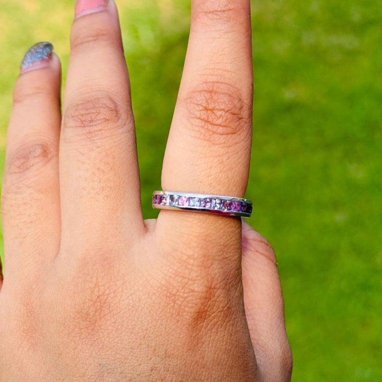 For Sale:  925 Sterling Silver Stackable Multi Sapphire Band in Fine Jewelry Ring for Women 8