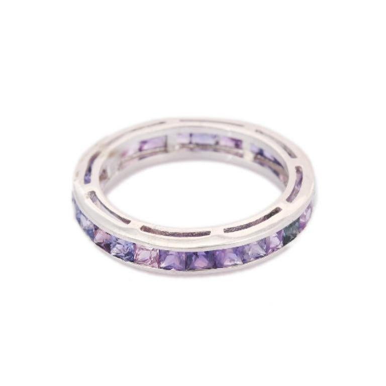 For Sale:  925 Sterling Silver Stackable Multi Sapphire Band in Fine Jewelry Ring for Women 9