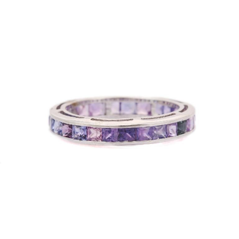 For Sale:  925 Sterling Silver Stackable Rainbow Sapphire Band Ring Gift for Her 3