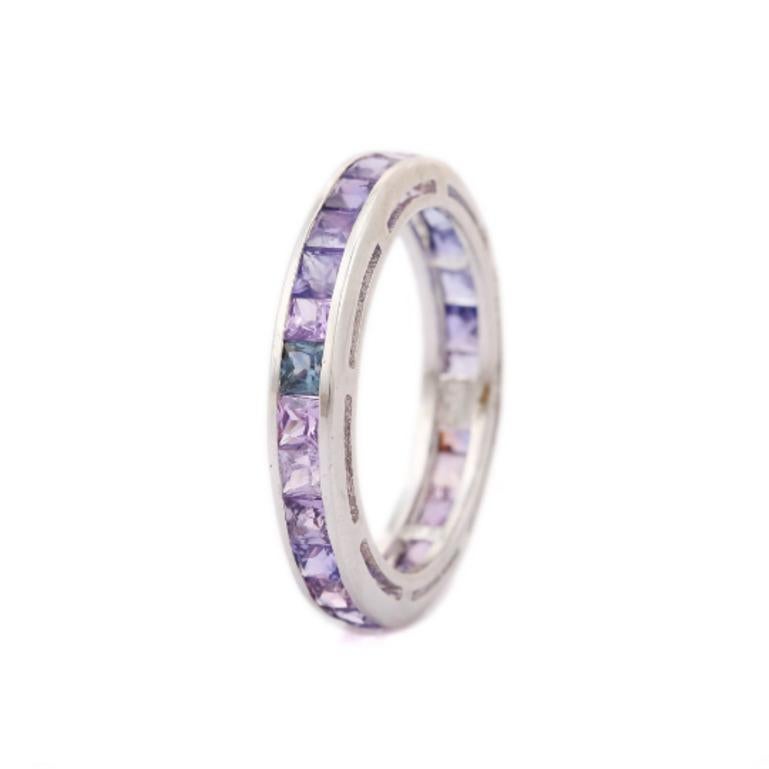 For Sale:  925 Sterling Silver Stackable Rainbow Sapphire Band Ring Gift for Her 4