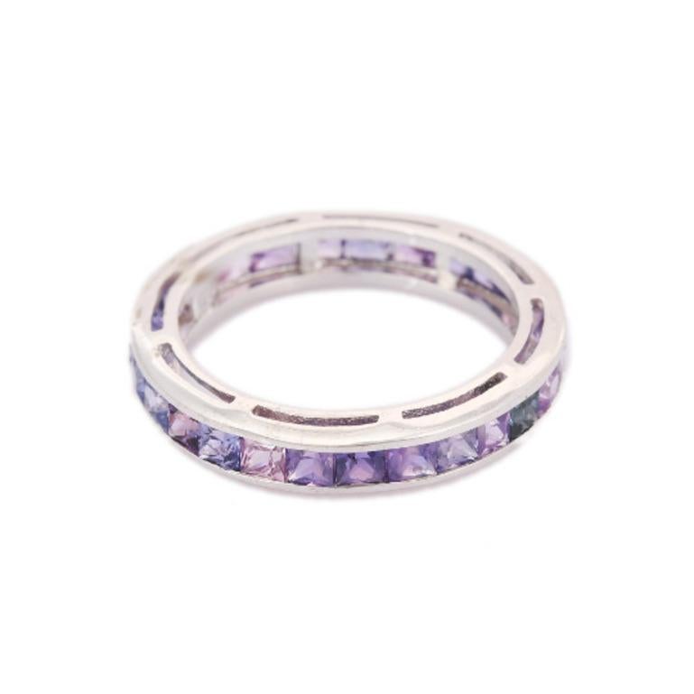 For Sale:  925 Sterling Silver Stackable Rainbow Sapphire Band Ring Gift for Her 7