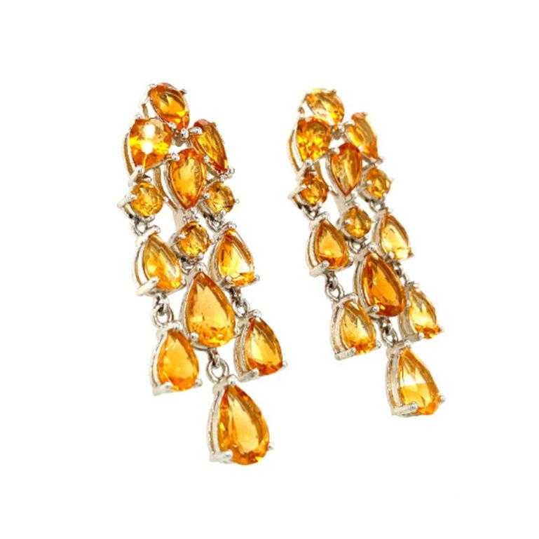 Mixed Cut 925 Sterling Silver Statement Citrine Dangle Earrings for Wedding  For Sale
