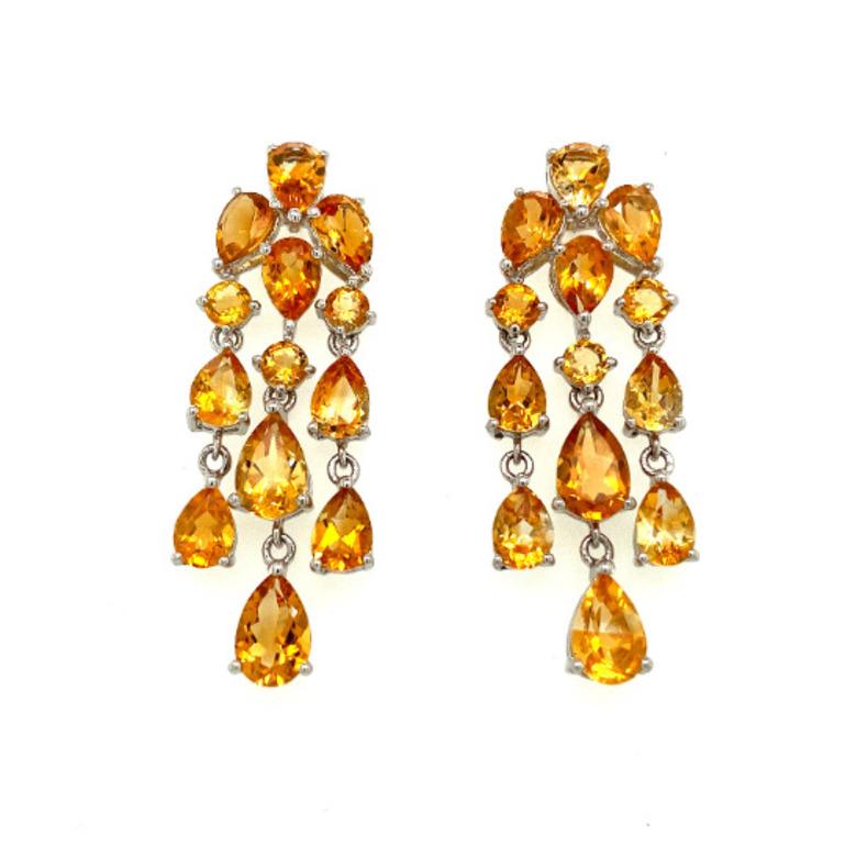 925 Sterling Silver Statement Citrine Dangle Earrings for Wedding  In New Condition For Sale In Houston, TX