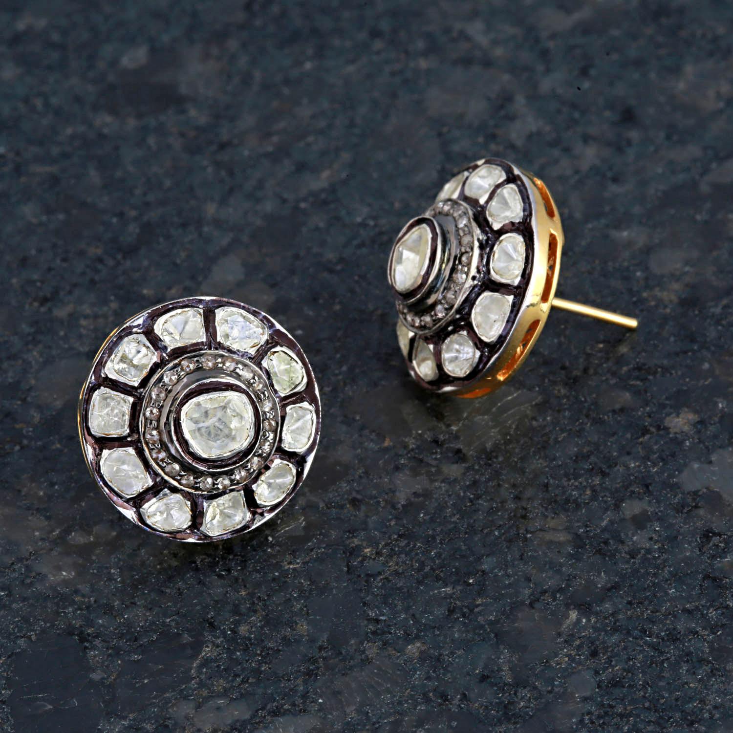 925 Sterling Silver Stud Earring with 1.84 Carat Diamonds In New Condition In jaipur, IN