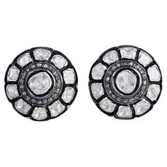 925 Sterling Silver Stud Earring with 1.84 Carat Diamonds