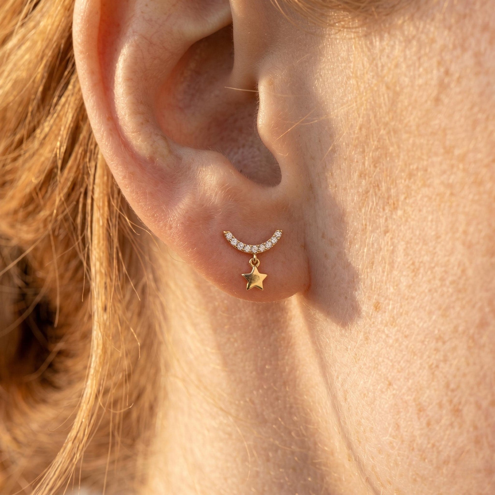 925 Sterling Silver Stud Style Earrings Moon And Star Shaped Moissanite Earrings For Sale