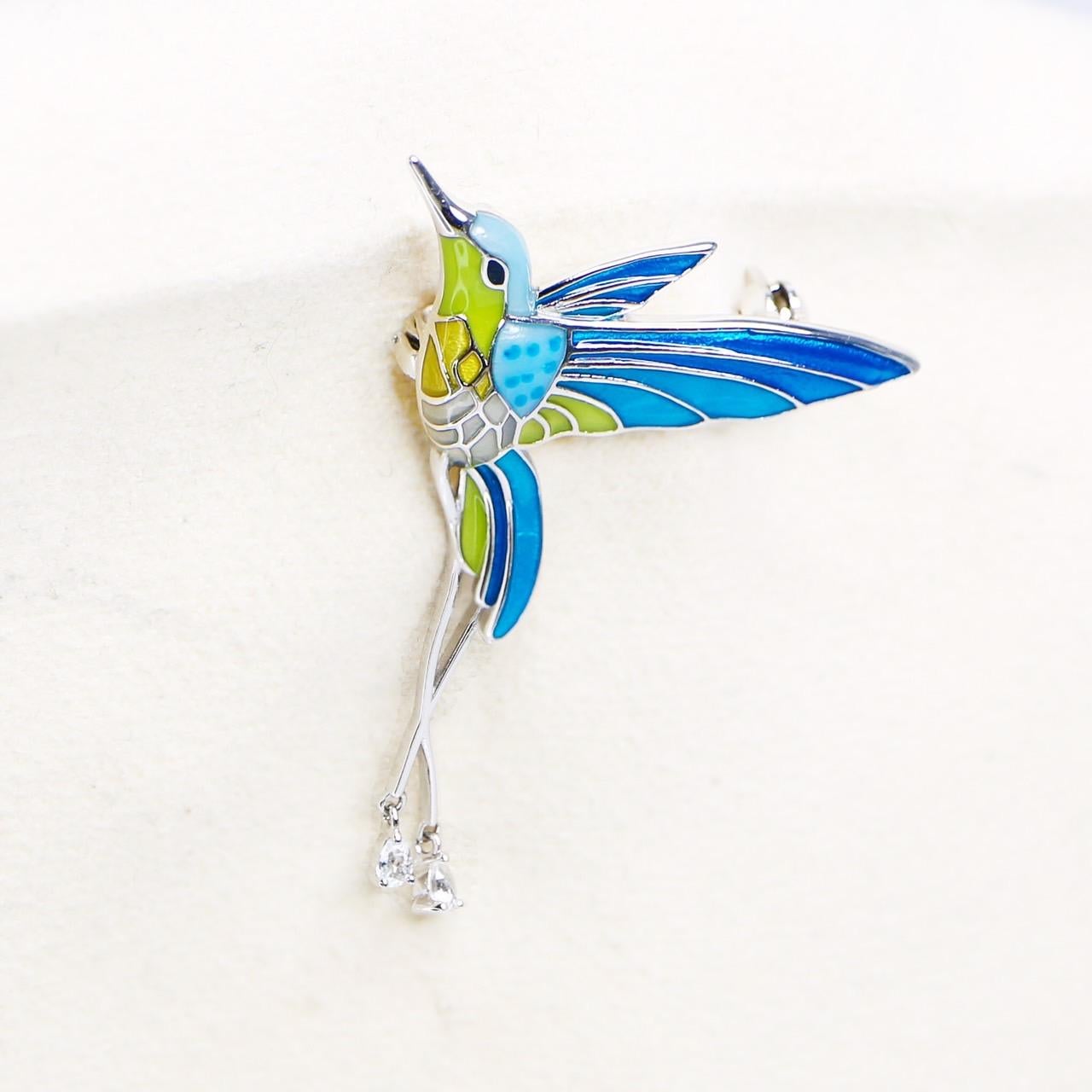 *NRP $1* 925 Sterling Silver Swallow Enamel Antique Stud Brooch In New Condition In Kaohsiung City, TW