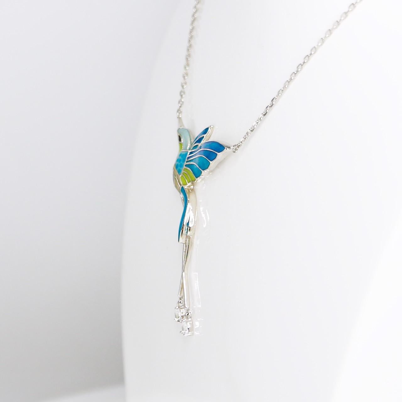 Contemporary *NRP* 925 Sterling Silver Swallow Enamel Antique Stud Necklace
