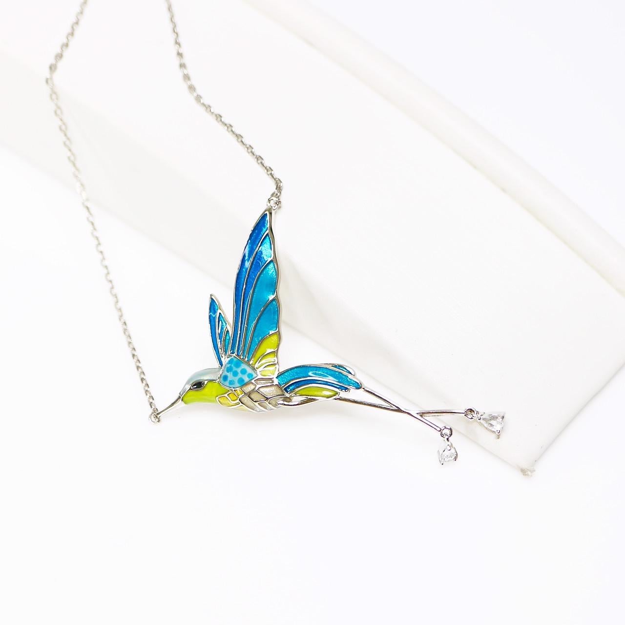 *NRP* 925 Sterling Silver Swallow Enamel Antique Stud Necklace In New Condition In Kaohsiung City, TW