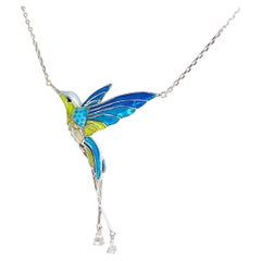 *NRP* 925 Sterling Silver Swallow Enamel Antique Stud Necklace