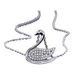 925 Sterling Silver Swan Design Necklace For Her Natural Pave Diamond Pendant.