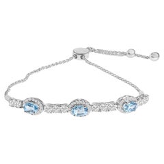 Bracciale bolo in argento sterling .925 con topazio blu svizzero e zaffiro bianco