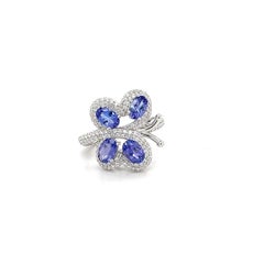 925 Sterling Silver Tanzanite Cubic zirconia Butterfly Ring Oval Cut Tanzanite