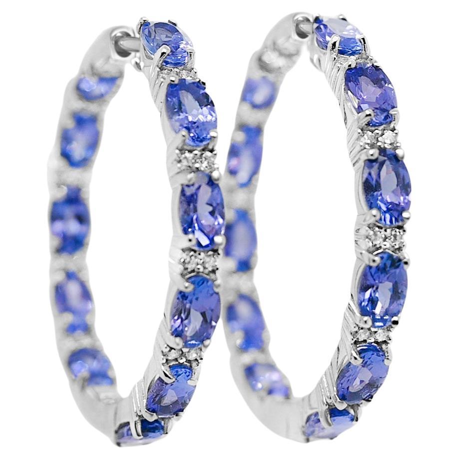 925 Sterling Silver Tanzanite Round Earrings For Women Bridal Earrings Gift Her en vente