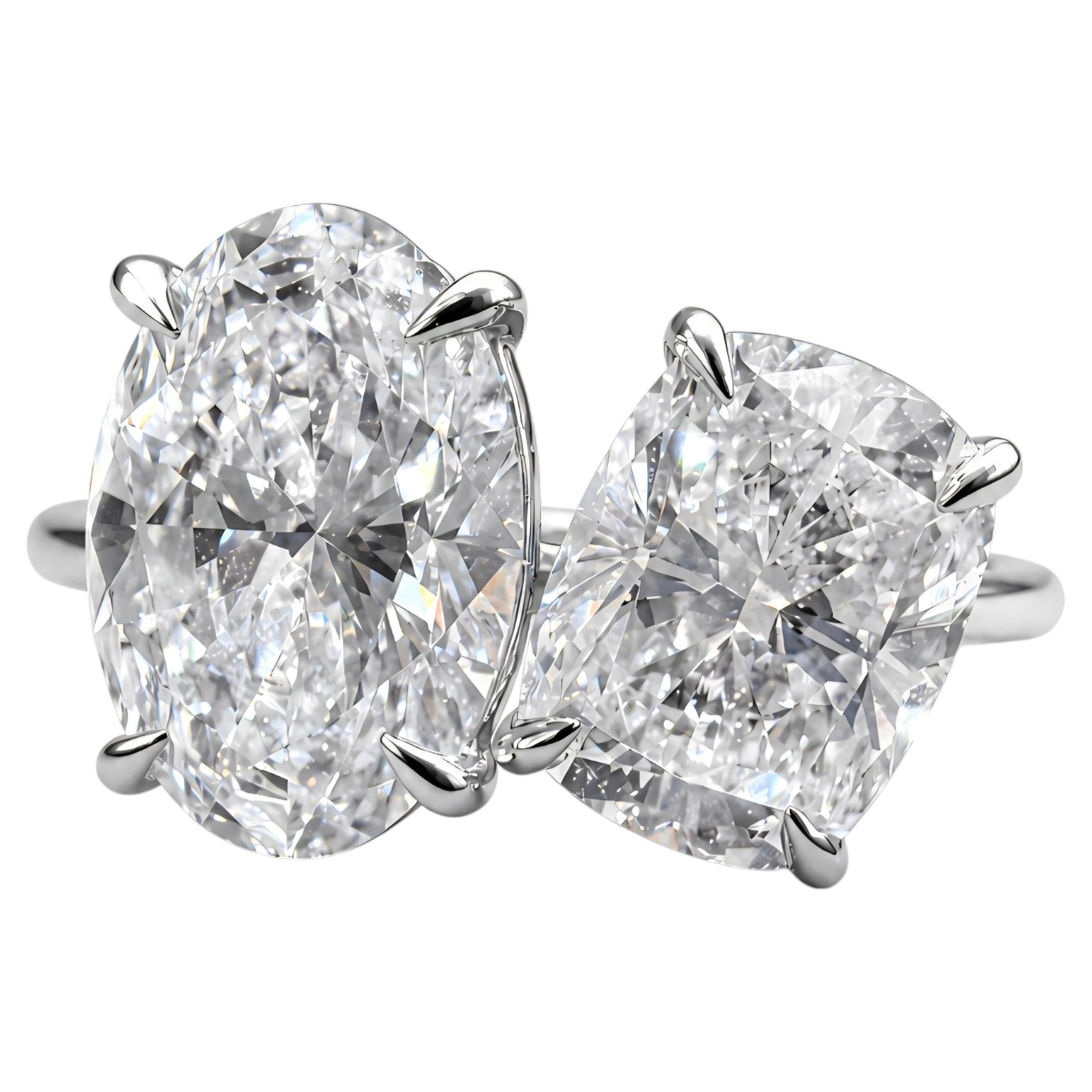 925 Sterling Silver Toi Et Moi Moissanite Engagement Ring Two Stone Ring Band.
