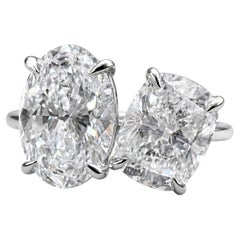 925 Sterling Silver Toi Et Moi Moissanite Engagement Ring Two Stone Ring Band.