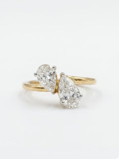 925 Sterling Silver Toi et Moi Moissanite Ring Two Stone Pear Cut Bypass Ring.