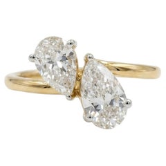 925 Sterling Silver Toi et Moi Moissanite Ring Two Stone Pear Cut Bypass Ring.