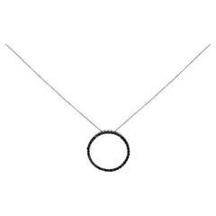 .925 Sterling Silver Treated Black Diamond Open Hoop Collier pendentif de 18 pouces