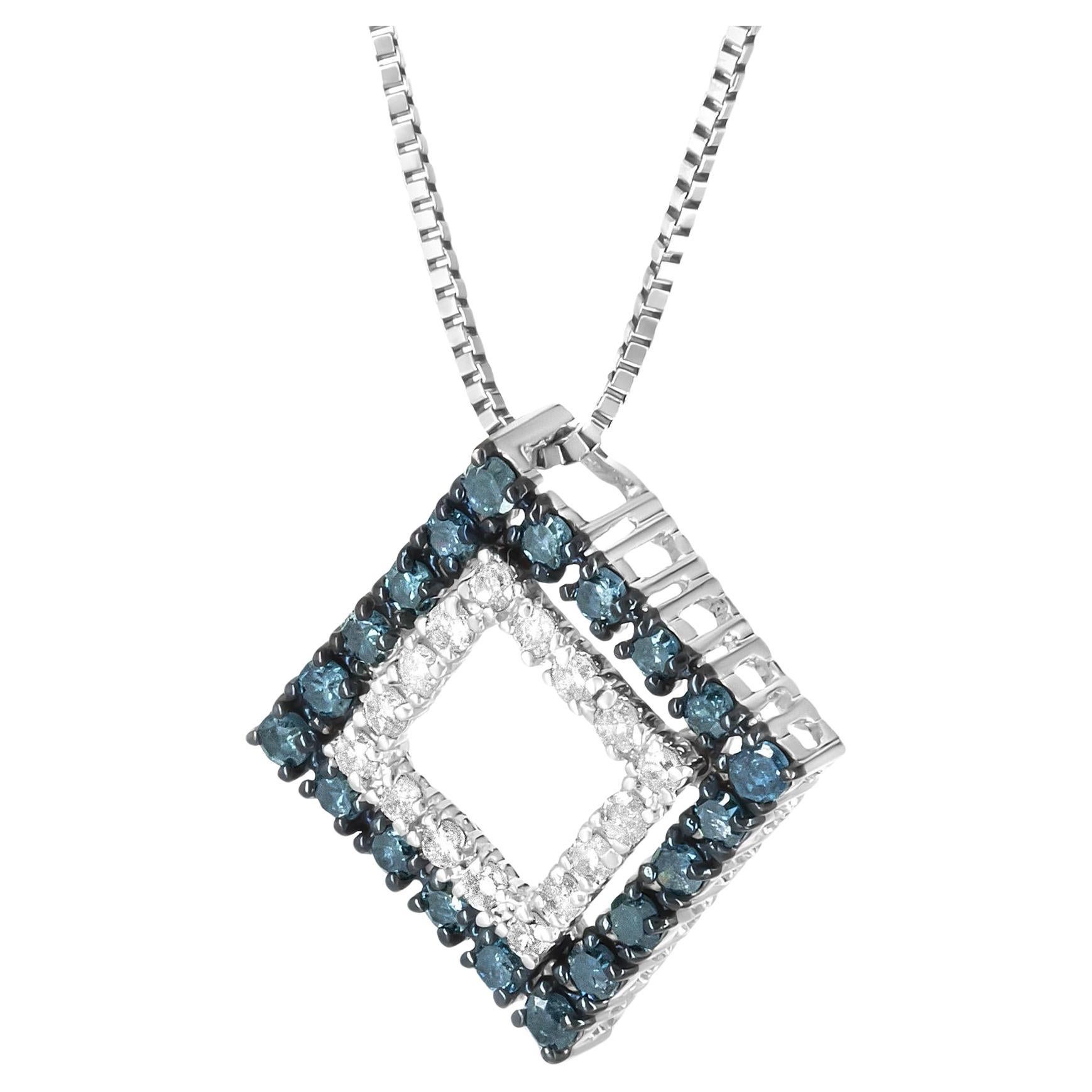 .925 Sterling Silver Treated Blue & White Diamond Double 18" Pendant Necklace