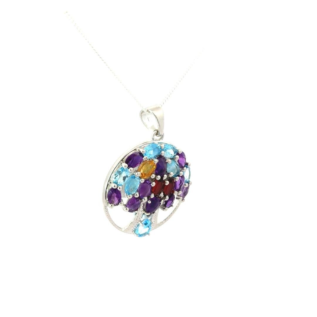 925 Sterling Silver Tree of Life Multi Gemstone Circle Pendant for Daughter For Sale 1