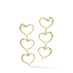 .925 Sterling Silver Triple Heart Dangle Earrings