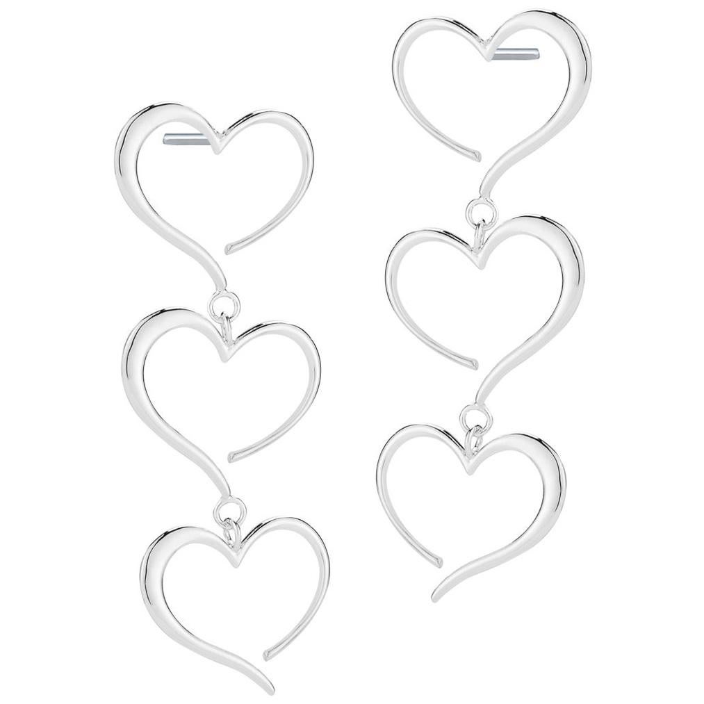 .925 Sterling Silver Triple Heart Dangle Earrings For Sale