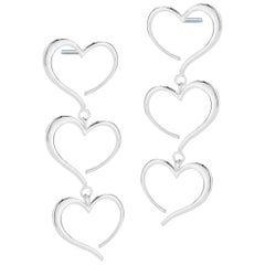 .925 Sterling Silver Triple Heart Dangle Earrings