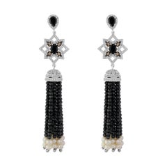 925 Sterling Silver with Smoky Quartz and Freshwater Pearl Tassel Earrings