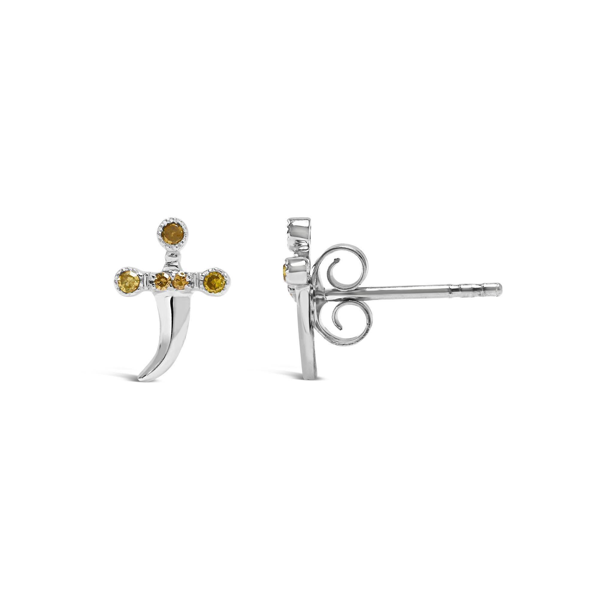 Moderno Orecchini a coltello con diamanti gialli in argento .925