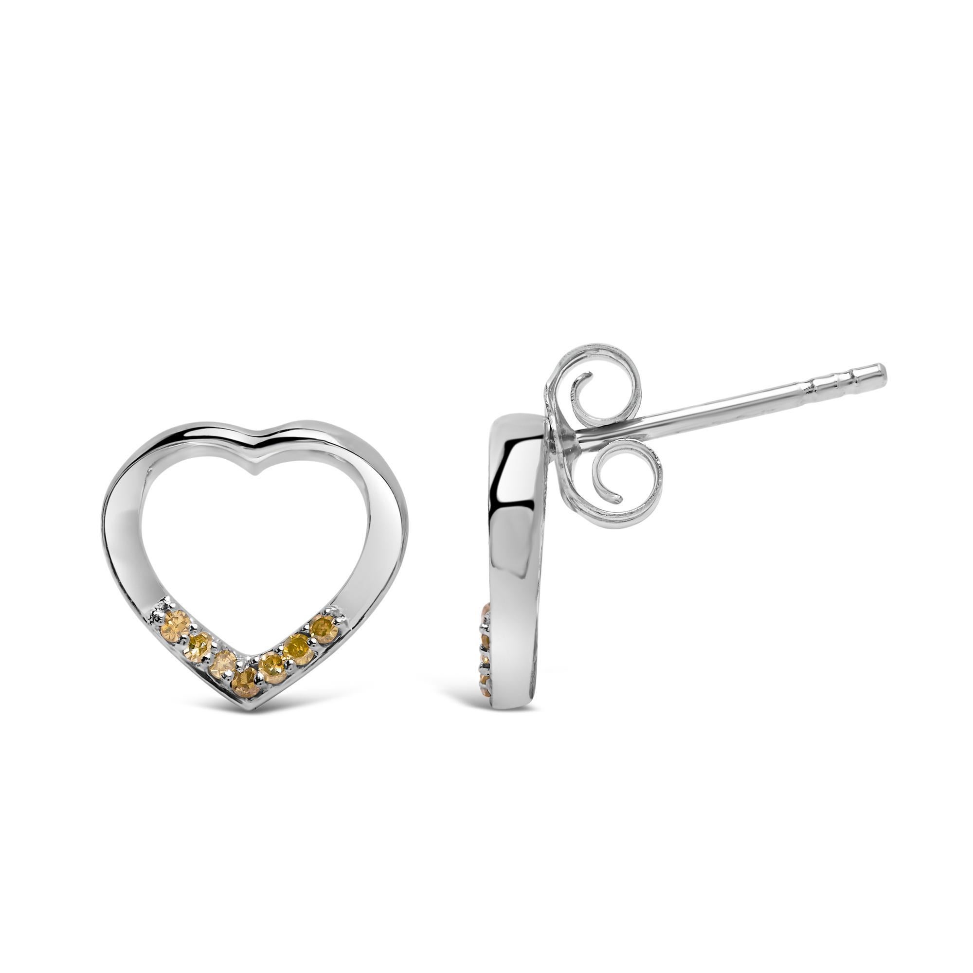 Moderne Boucles d'oreilles cœur ouvert en argent sterling .925 avec diamant jaune en vente