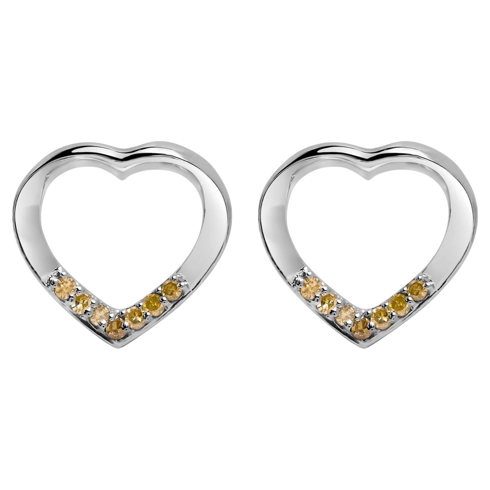 Boucles d'oreilles cœur ouvert en argent sterling .925 avec diamant jaune