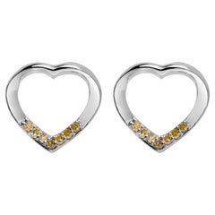 Orecchini a cuore aperti in argento 925 con diamanti gialli