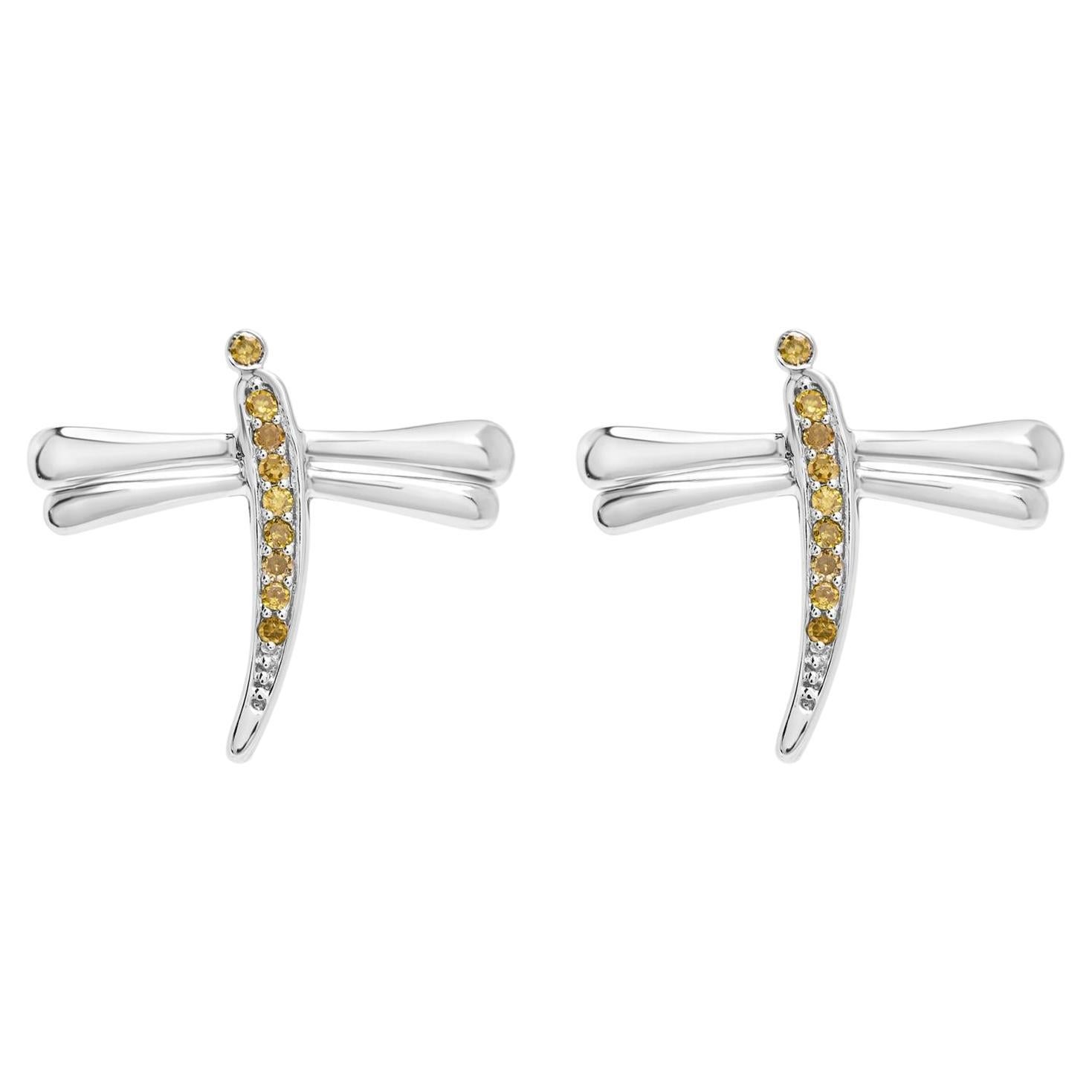 Orecchini a perno a forma di libellula in argento Sterling 925 con diamanti trattati in giallo