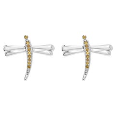 Orecchini a perno a forma di libellula in argento Sterling 925 con diamanti trattati in giallo