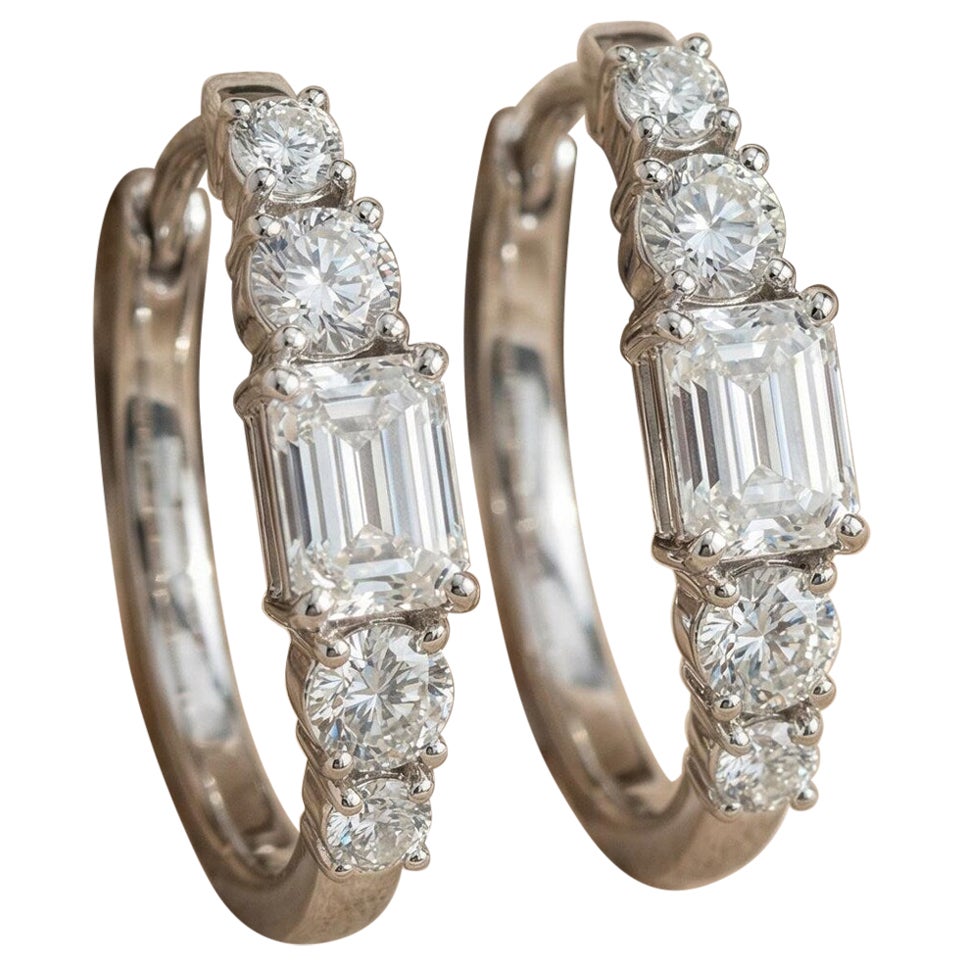 925 Sterling Siver Emerald Cut Hoop Earrings For Women Moissanite Earrings Gift For Sale