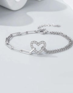 925 Sterling Siver Natural Pave Diamond Bracelet Heart Shape Chain Bracelet Gift
