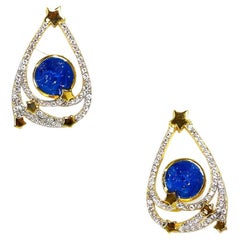 925 Sterling Sky Stars Turquoises Enamel Antique Stud Earrings