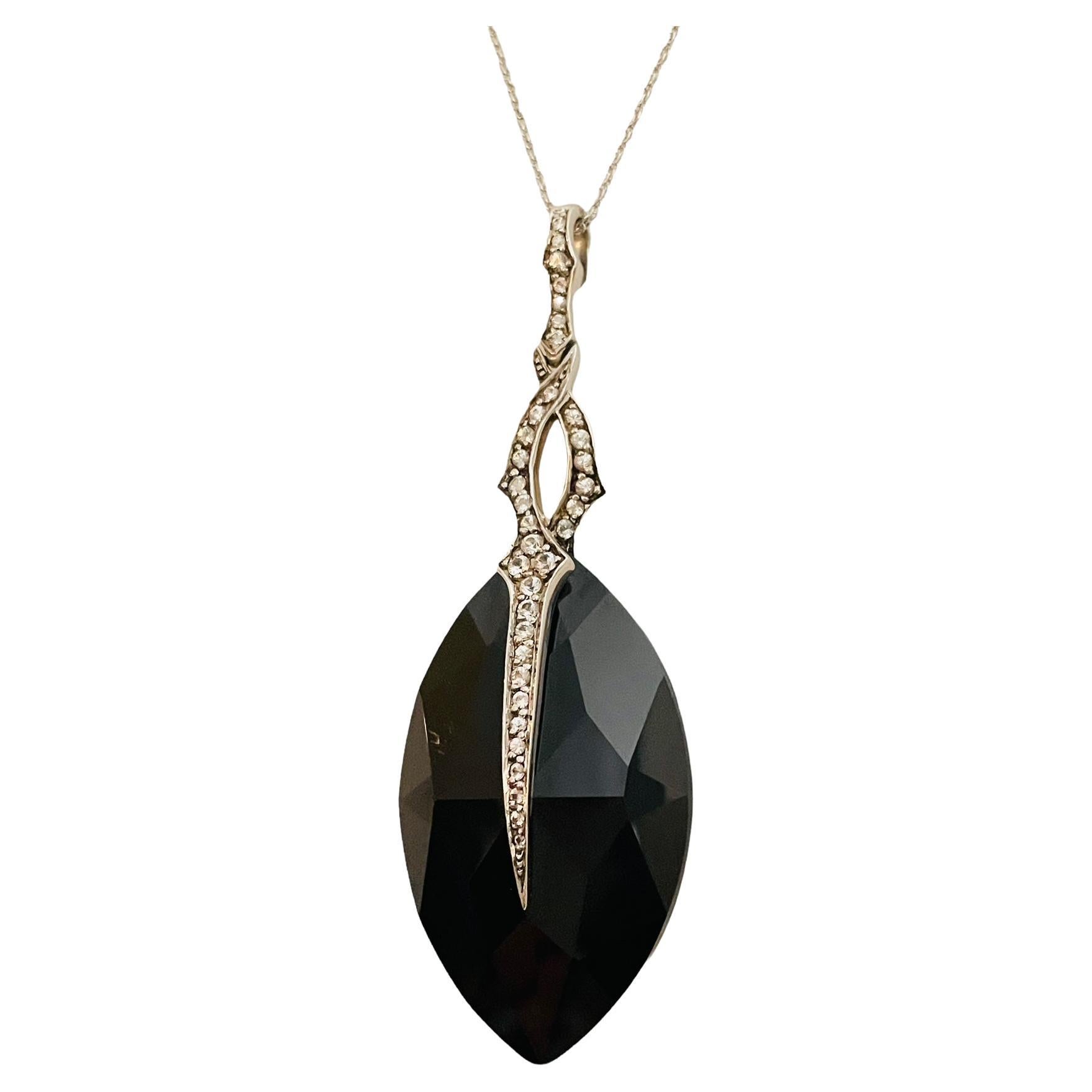 Dreamlined European Style Black Onyx Gems Platinum Plated Lady Necklace Pendants 