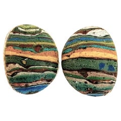 925 Sterling Vintage Stephen Dweck Clip On Agate Earrings - Signed